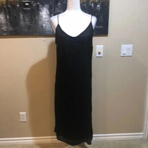 LOVE SADIE Black Slip Satin Look Maxi Dress with Adjustable Straps and Lining-L